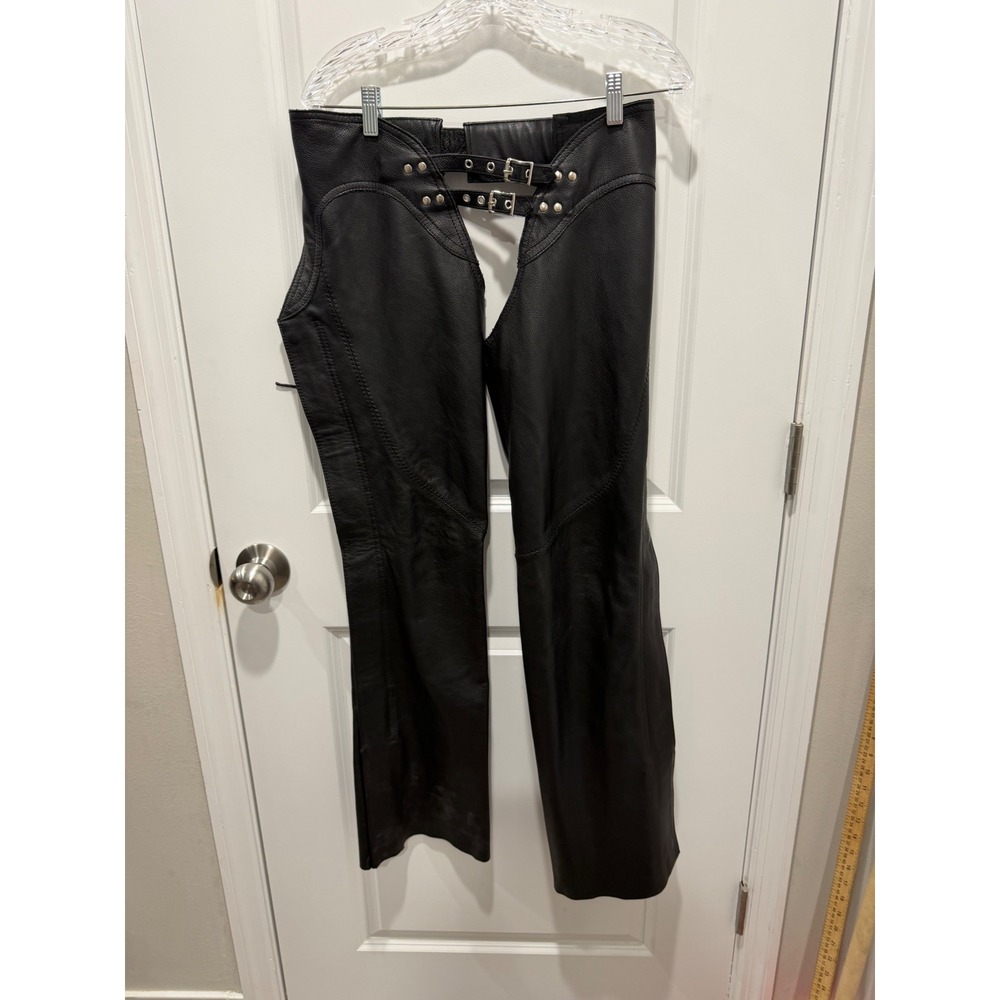 Street & Steel Unisex Leather‎ Motorcycle Chaps Studded Buckle Black Size S